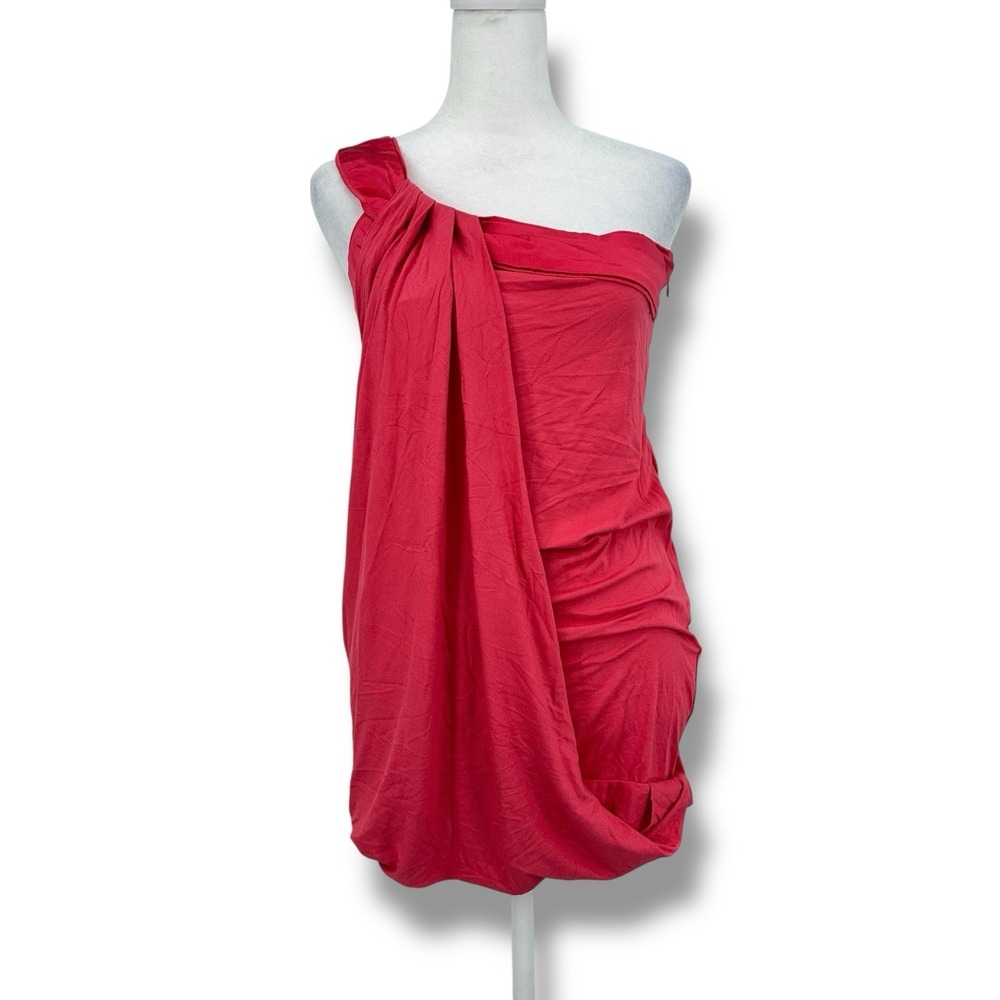 VTG Y2K Bebe Regina One Shoulder Mini Bubble Dress Pink XS 2000s Clubwear US NWT